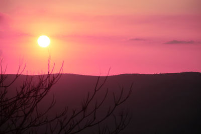 Scenic view of silhouette mountain against sky during sunset