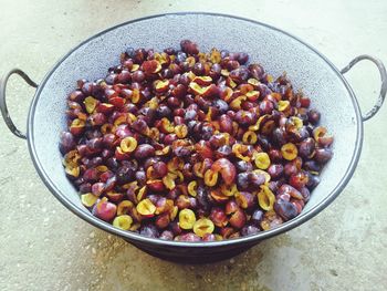 High angle view of fruits in bowl