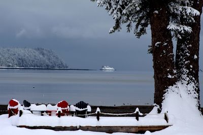 Scenic view of sea against sky during winter