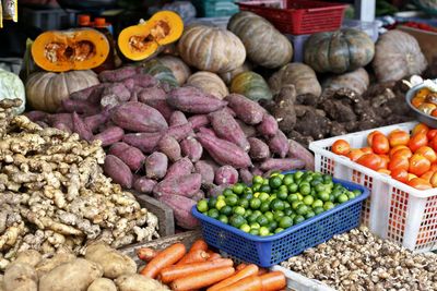 Vegetables for sale at market stall