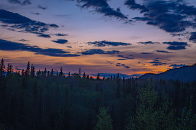 Scenic view of mountains against sky during sunset