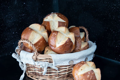 High angle view of bread in basket