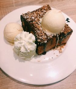 Close-up of ice cream in plate on table