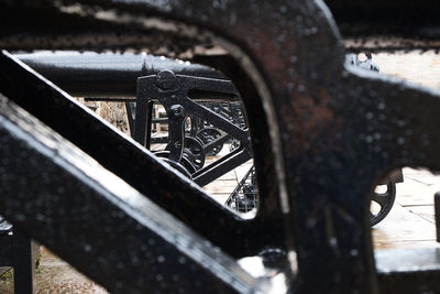 Close-up of rusty bicycle wheel