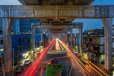 Light trails on road in city