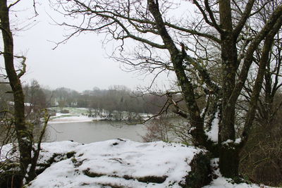 Scenic view of frozen lake against sky during winter