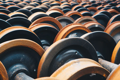 Full frame shot of rusty dumbbells