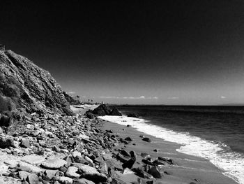 Scenic view of beach against clear sky