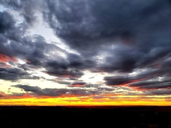 Dramatic sky over silhouette landscape during sunset