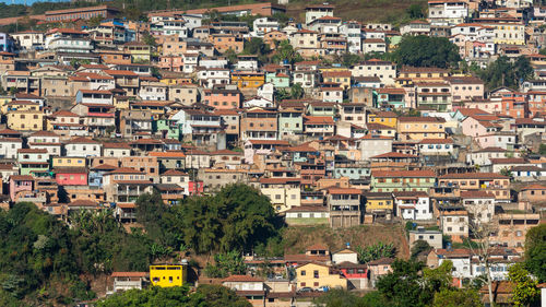 High angle view of buildings in town