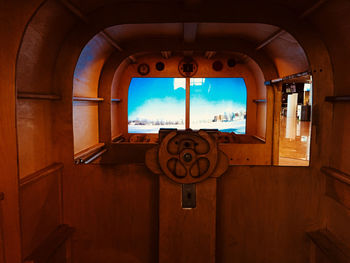 Interior of boat against sky