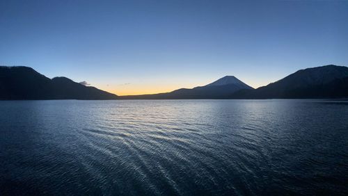 Scenic view of sea against clear sky during sunset