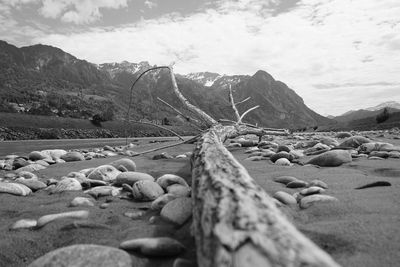 Rocks on shore against sky