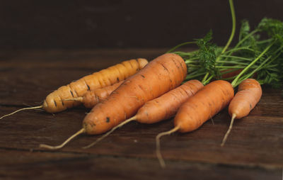 Close-up of carrots on table