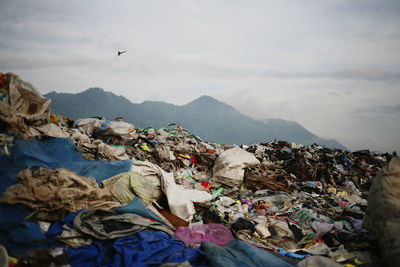 Garbage in mountains against sky