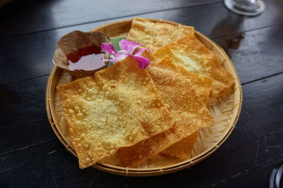 High angle view of cake in plate