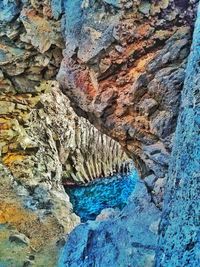 Close-up of rock formation in water