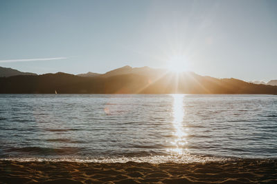 Scenic view of mountains against sky during sunset