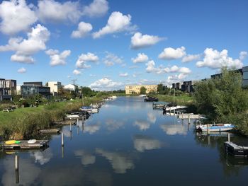 Panoramic view of lake against sky in city