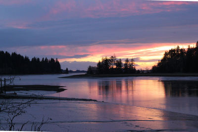 Scenic view of lake against dramatic sky