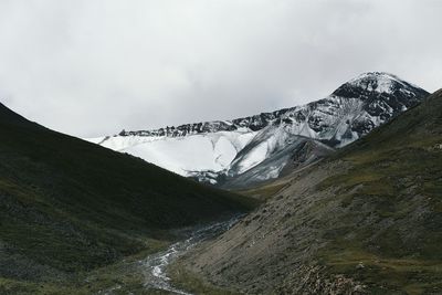 Scenic view of mountains against cloudy sky