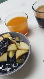 High angle view of breakfast on table