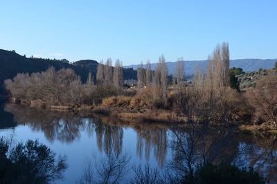 Scenic view of lake against clear sky