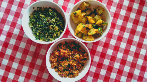 High angle view of breakfast on table