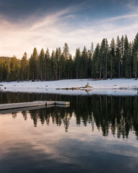 Scenic view of lake against sky during winter