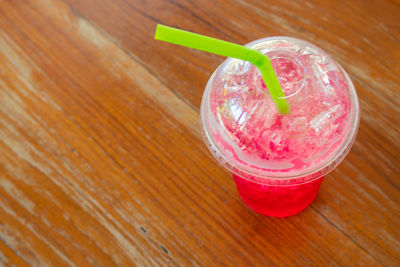 High angle view of drink on table