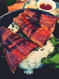 High angle view of meal served in plate