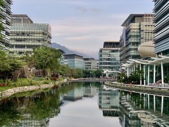Canal amidst buildings against sky in city