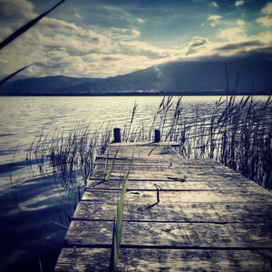 Wooden pier on lake