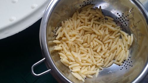 High angle view of pasta in bowl