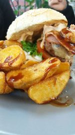 Close-up of burger in plate