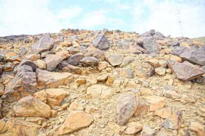 Close-up of rocks against sky