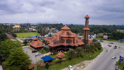 High angle view of cityscape against sky