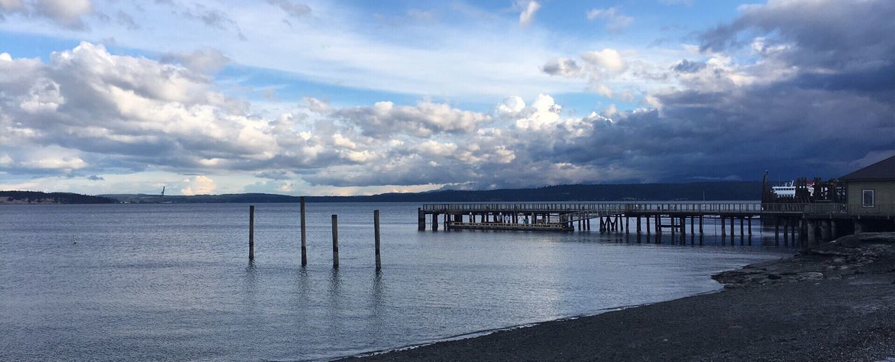 PIER ON BEACH AGAINST SKY