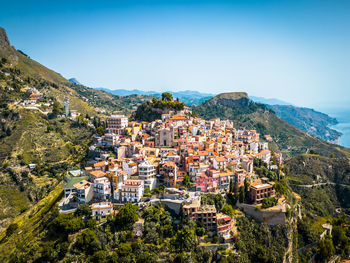 High angle view of townscape against sky