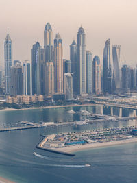 Aerial view of city buildings against sky