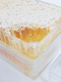 High angle view of ice cream in glass on table