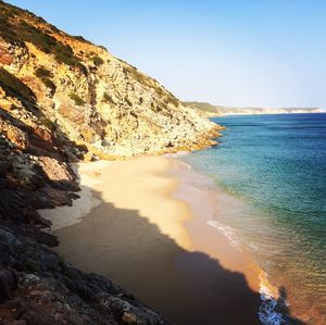 Scenic view of sea against clear sky