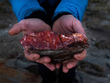 Low section of man holding fish
