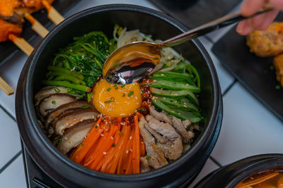 High angle view of food in bowl