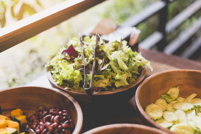 Close-up of salad in bowl on table