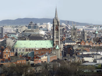 High angle view of buildings in city