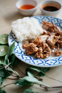 Close-up of food in plate on table