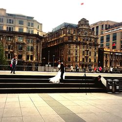 Tourists on city street