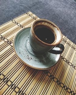 High angle view of coffee on table