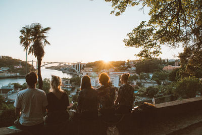 Rear view of people looking at view